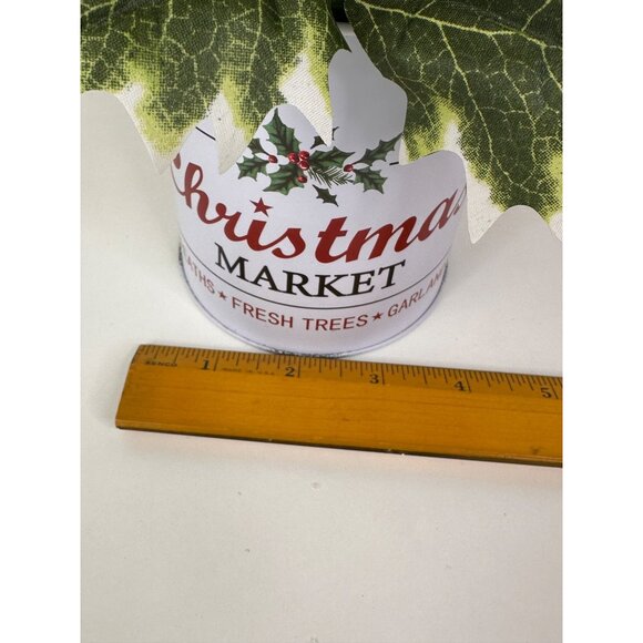 Artificial Christmas Arrangement In White Christmas Market Tin For Holiday Decor - Picture 8 of 9